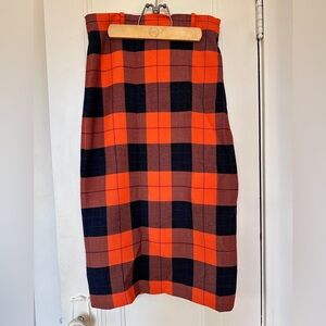 Zara Orange and Black Plaid Midi Skirt
